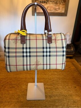Burberry Classic Haymarket Check Pattern Brown Handle Woman’s Bag
